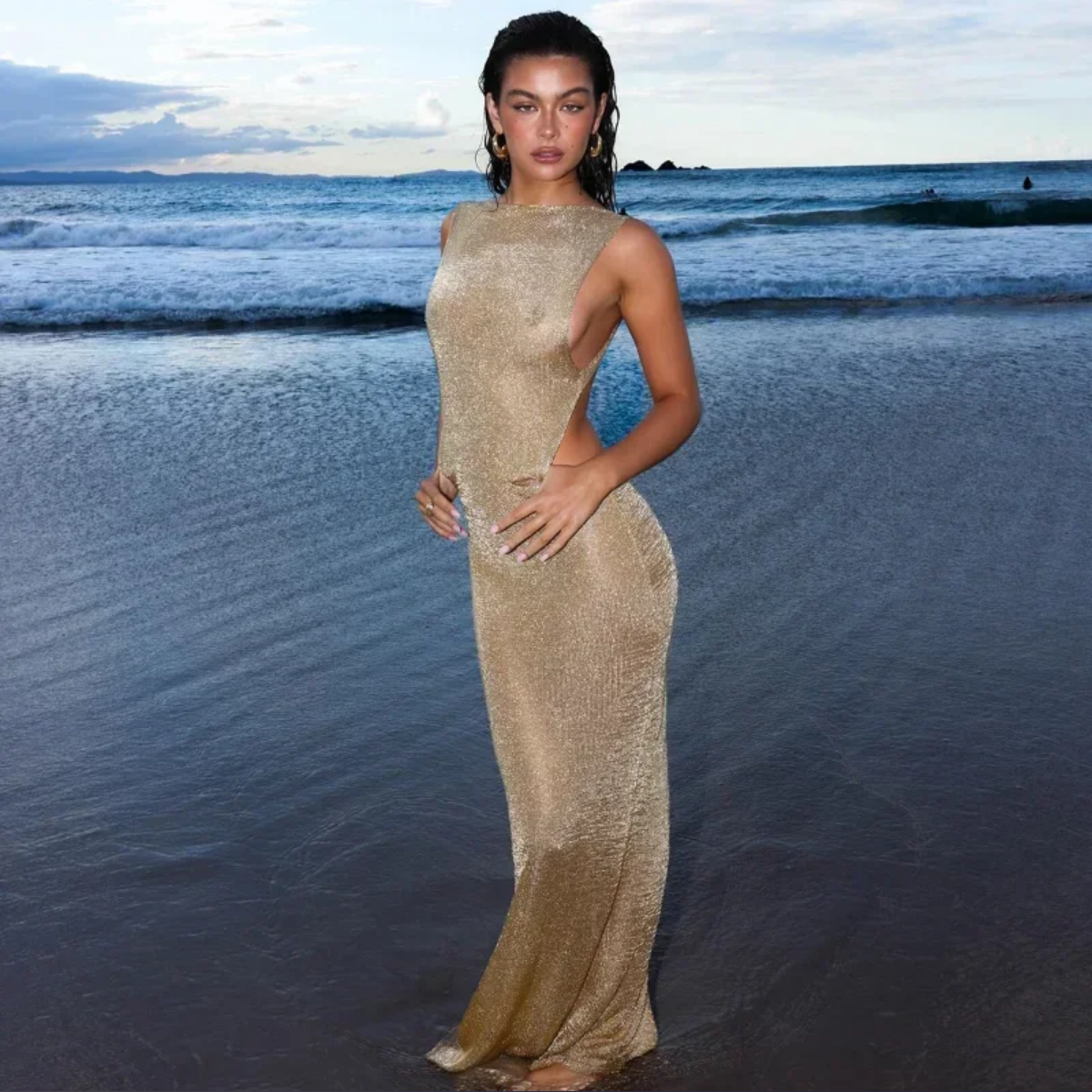 Sexy Solid Backless Split Maxi Dress