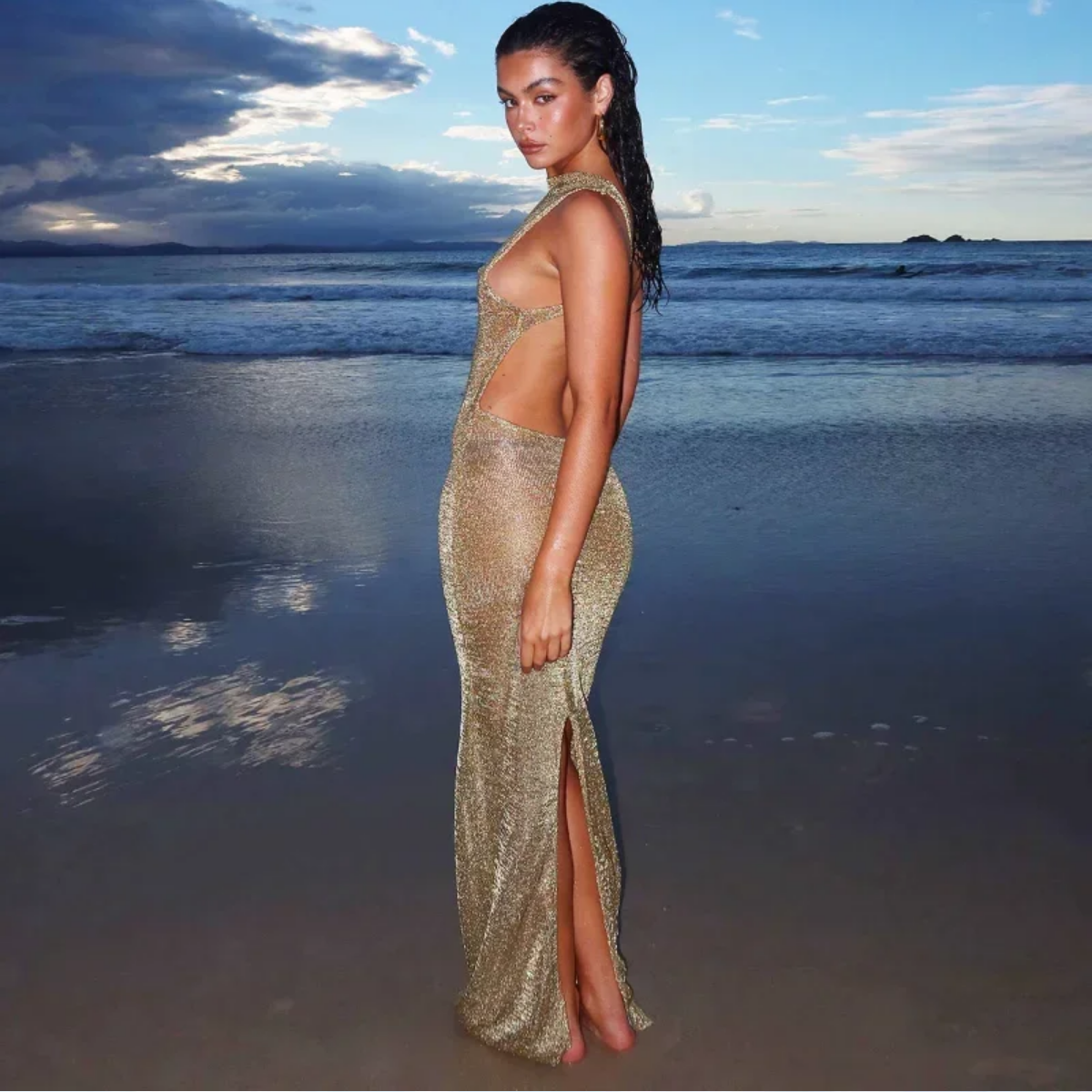 Sexy Solid Backless Split Maxi Dress