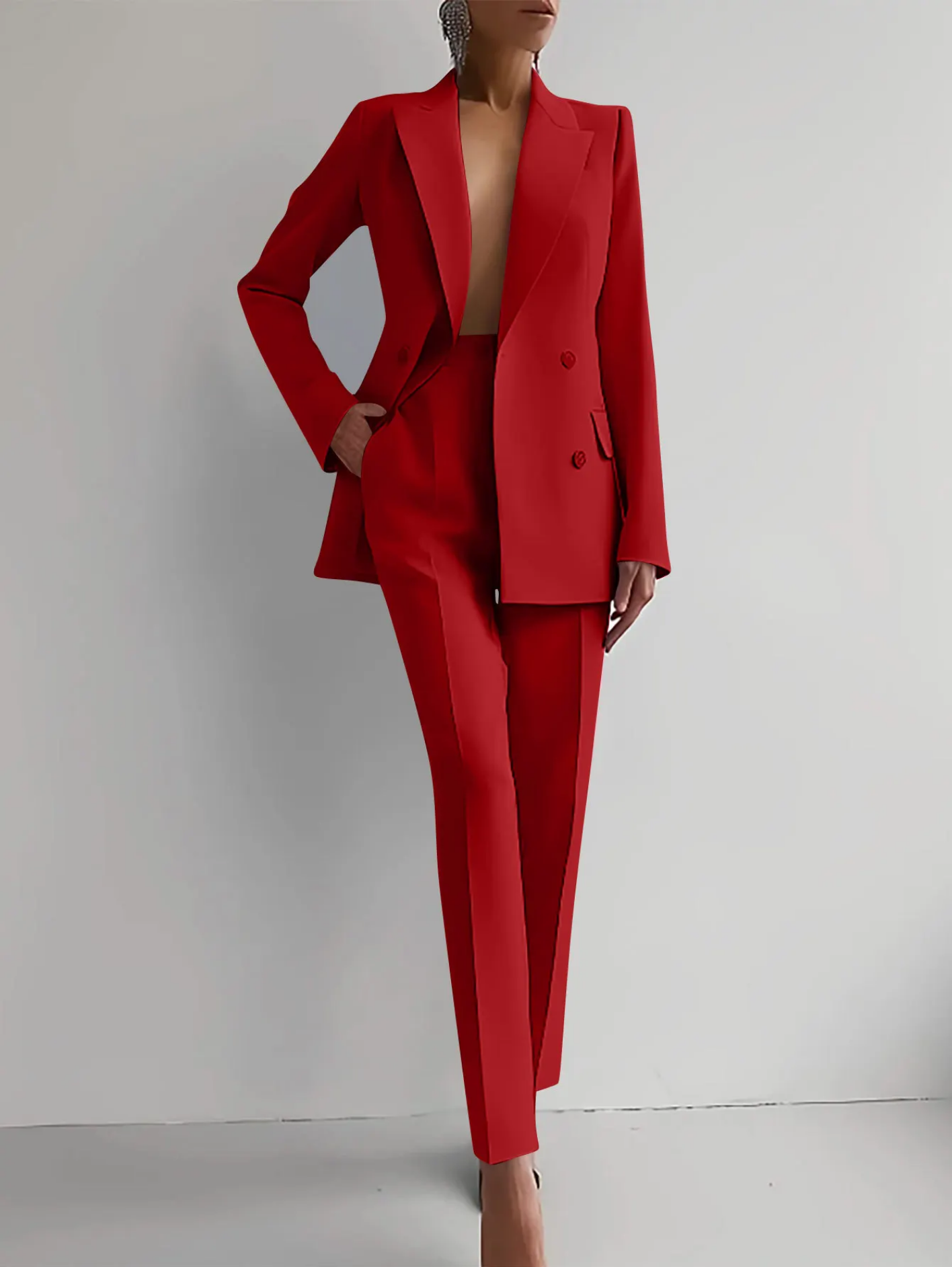 Elegant Blazer Suit and Wide Leg Pants Two 2 Piece Sets