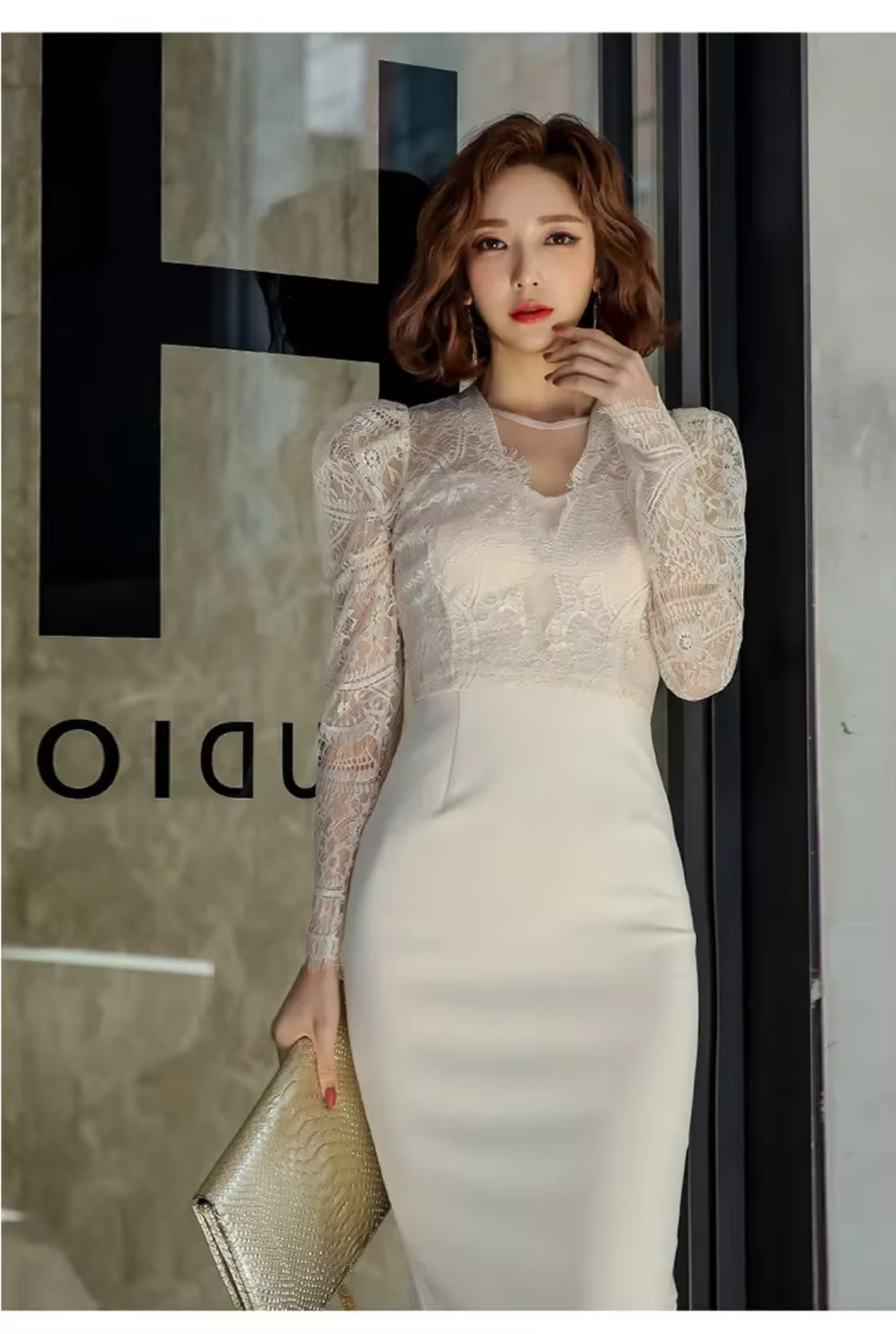 Autumn White Bodycon Pencil Lace Dress