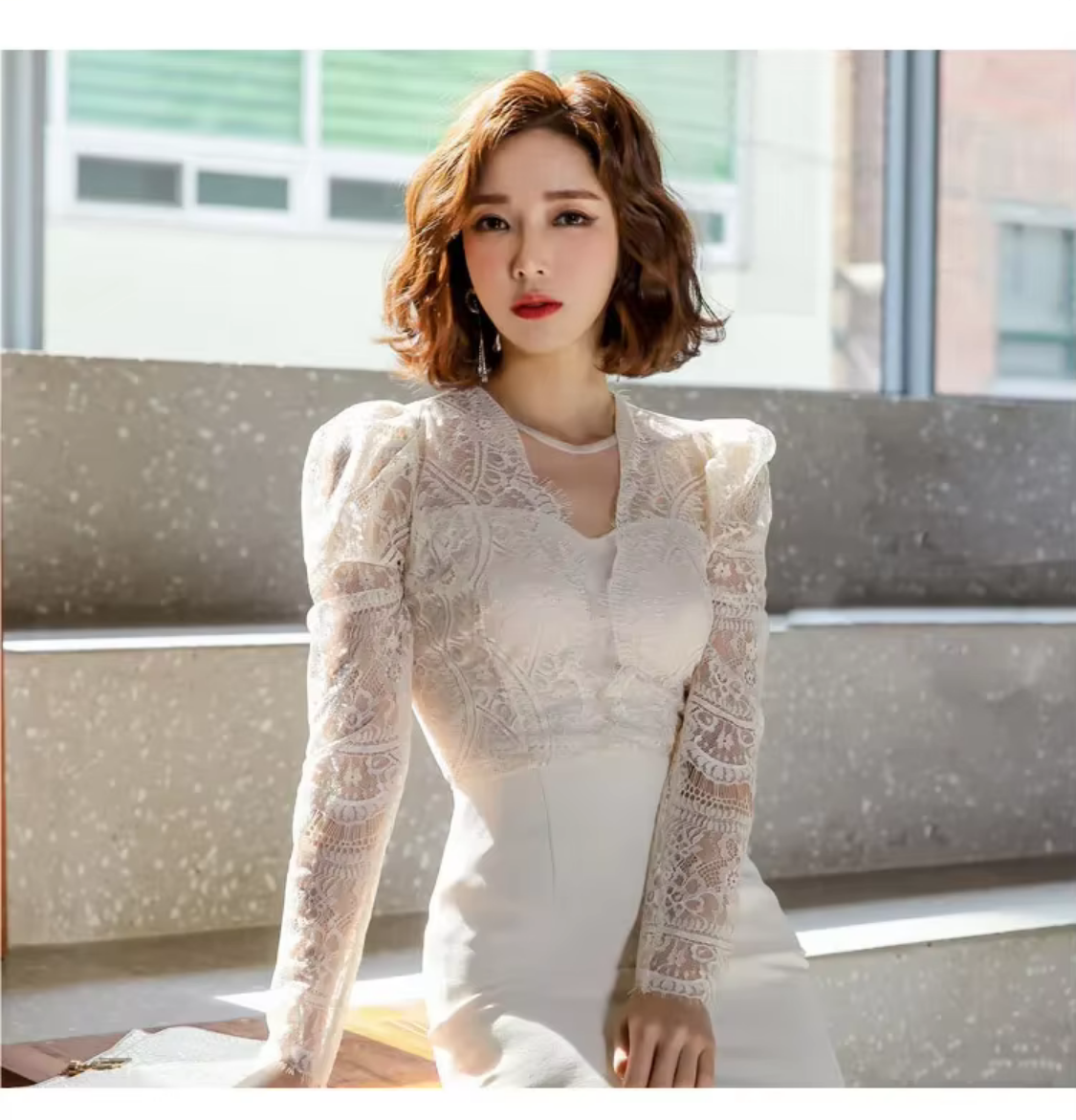 Autumn White Bodycon Pencil Lace Dress
