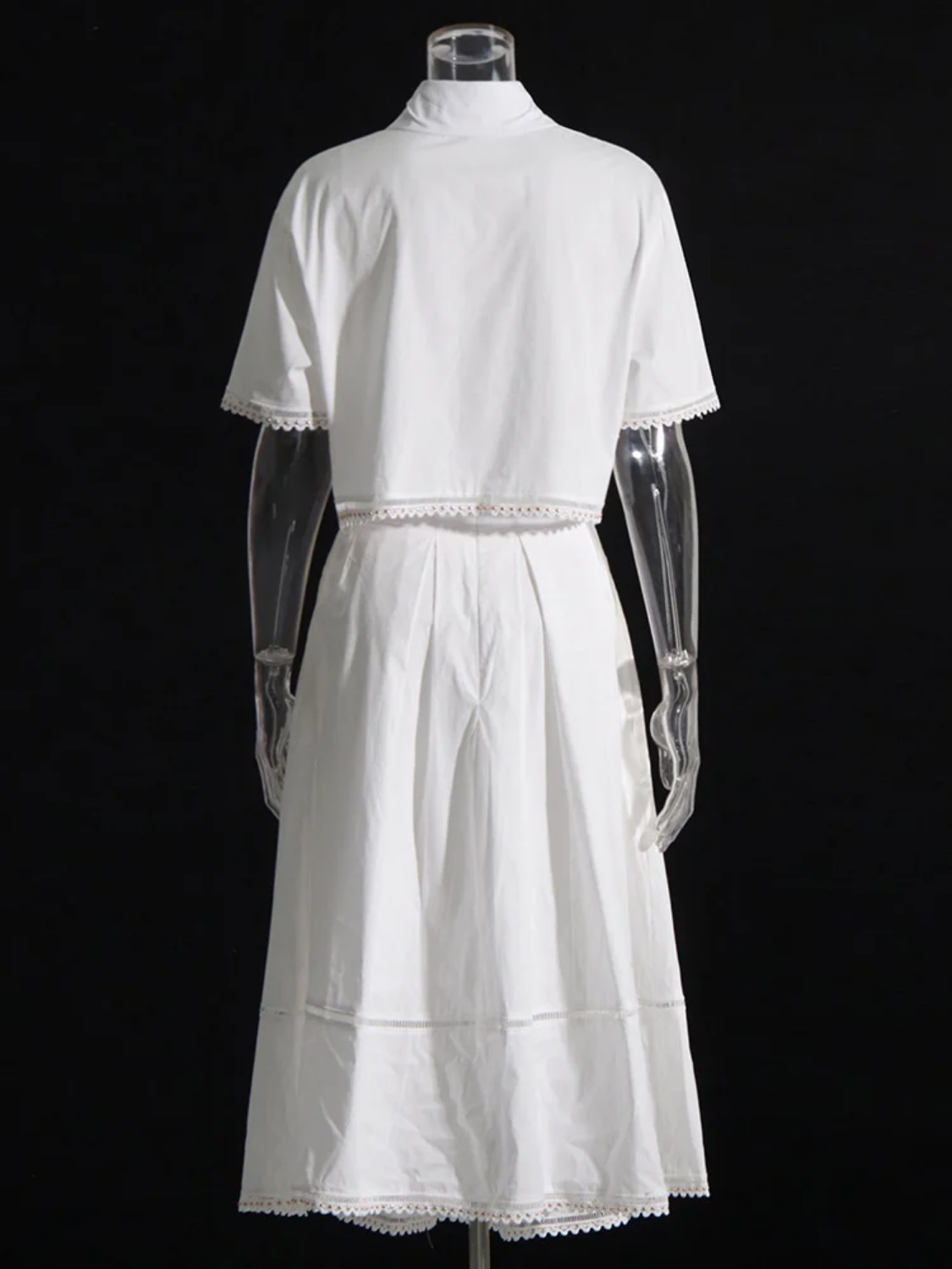 Solid Summer Lapel Short Sleeve Tops High Waist A Line Skirt Slim Set