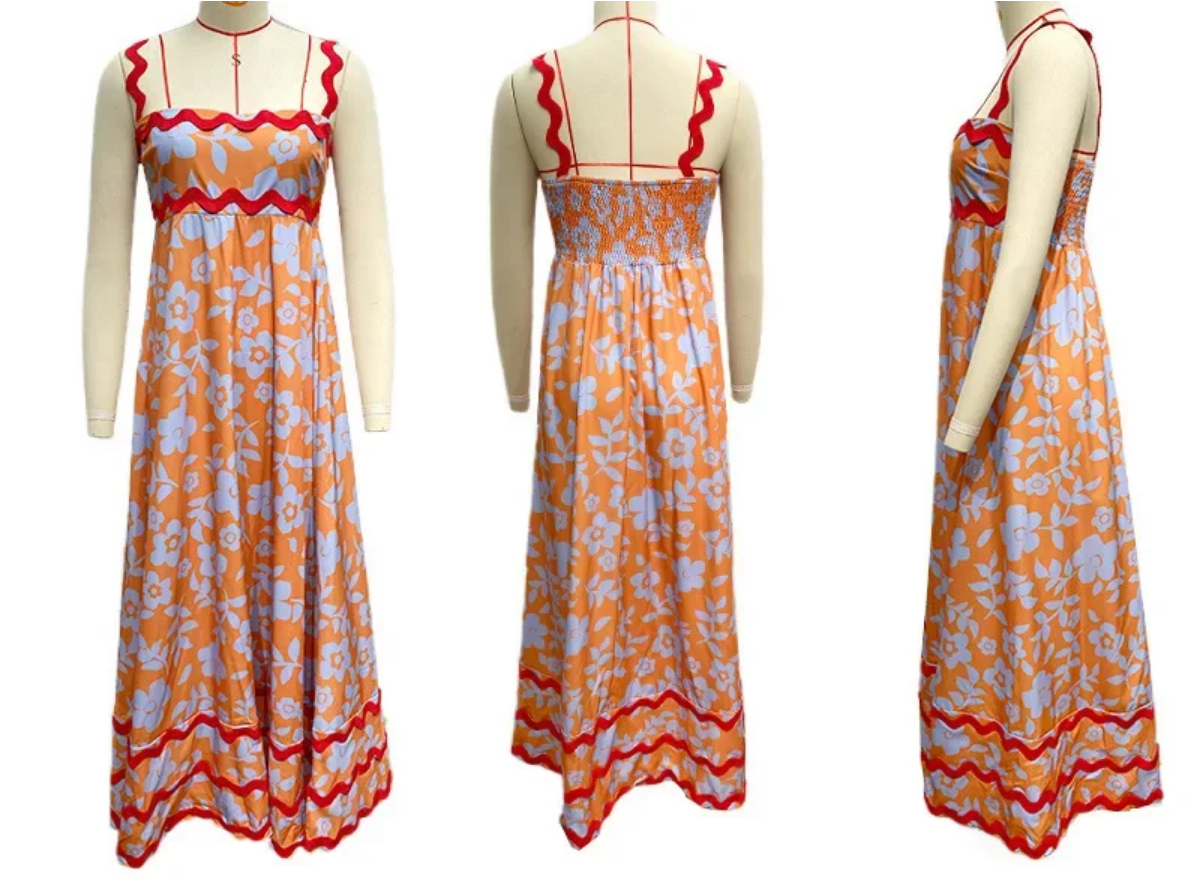 Holiday High Waist Backless Sleeveless Contrast Colors Maxi Dress