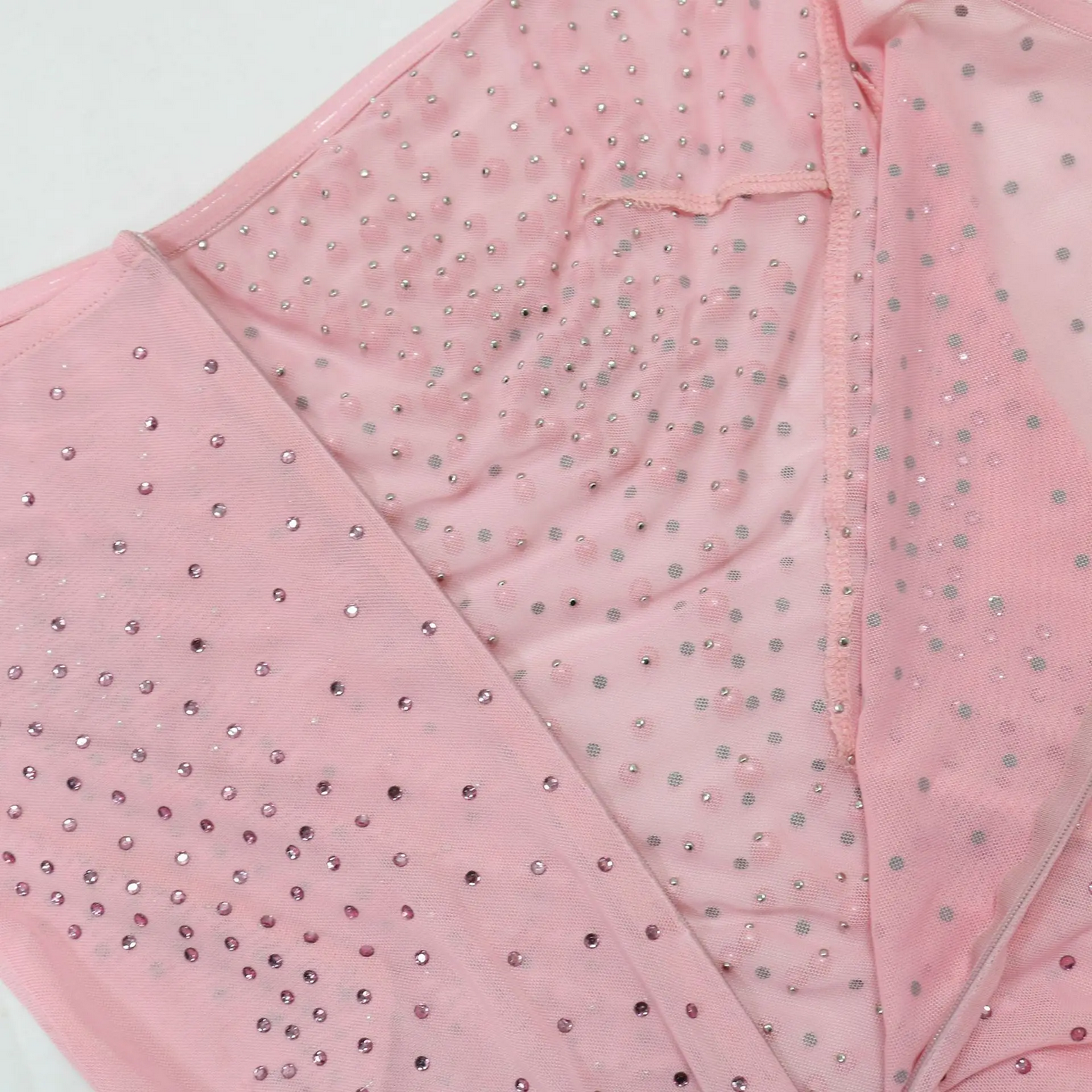 Pink Rhinestone Pearl Mesh Off Shoulder Dress
