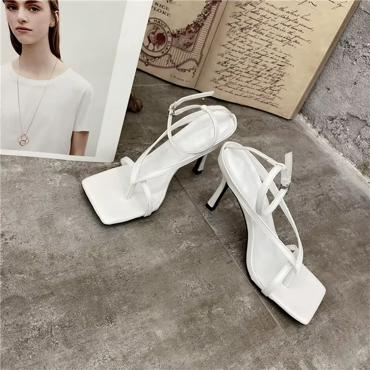 New Fashion Summer Square Open Toe Ankle Buckle Strap High Heels