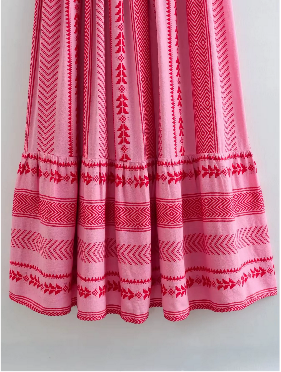 Boho Flower Print Knit Corset Long Cami Dress