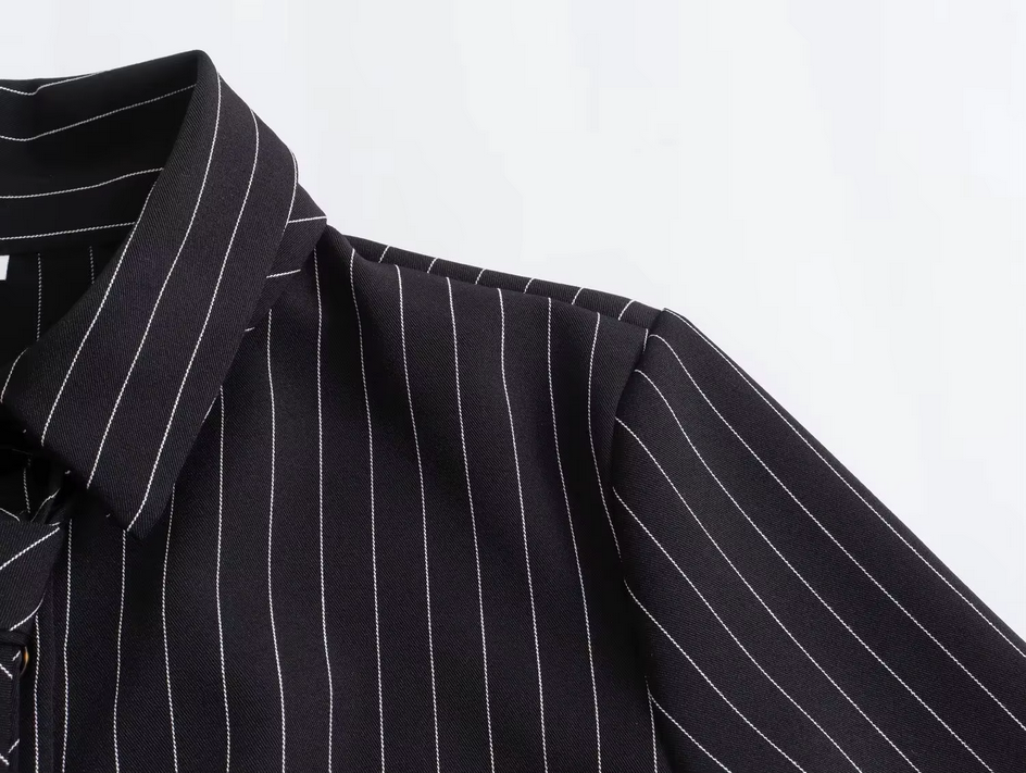 High Street Chic Striped Cropped Long Sleeve Tie Sexy Blouse