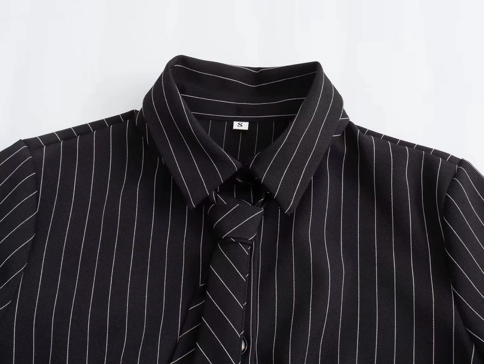 High Street Chic Striped Cropped Long Sleeve Tie Sexy Blouse