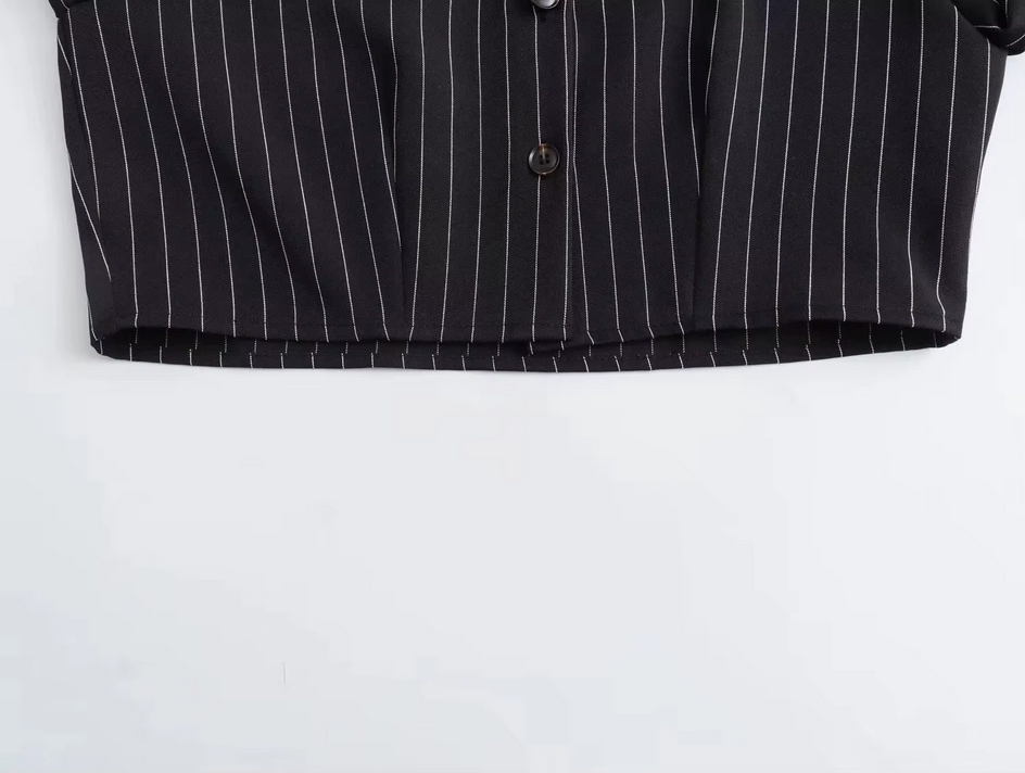 High Street Chic Striped Cropped Long Sleeve Tie Sexy Blouse