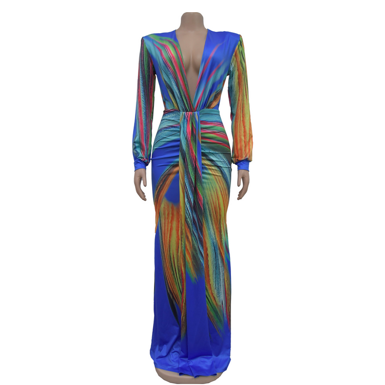 Summer Holiday Full Sleeve V-Neck Long Maxi Dress