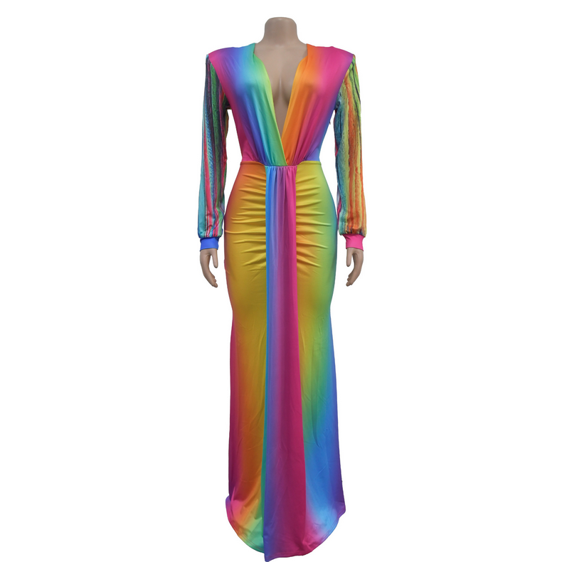 Summer Holiday Full Sleeve V-Neck Long Maxi Dress