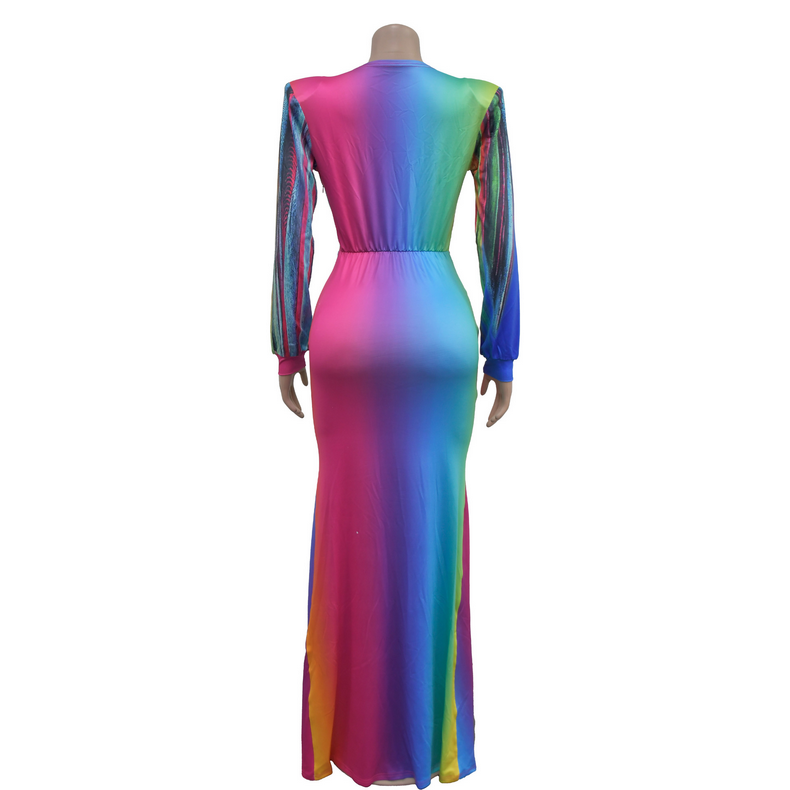 Summer Holiday Full Sleeve V-Neck Long Maxi Dress