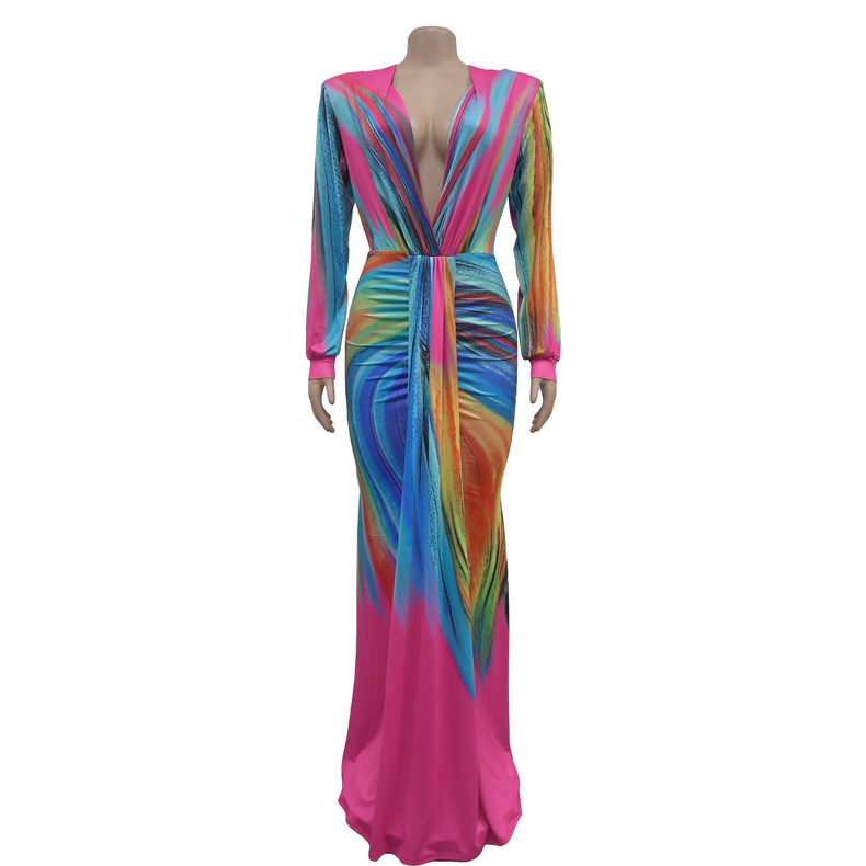 Summer Holiday Full Sleeve V-Neck Long Maxi Dress