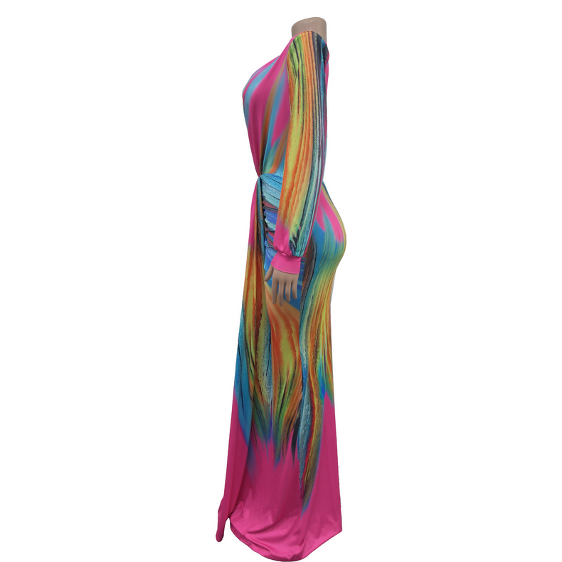 Summer Holiday Full Sleeve V-Neck Long Maxi Dress