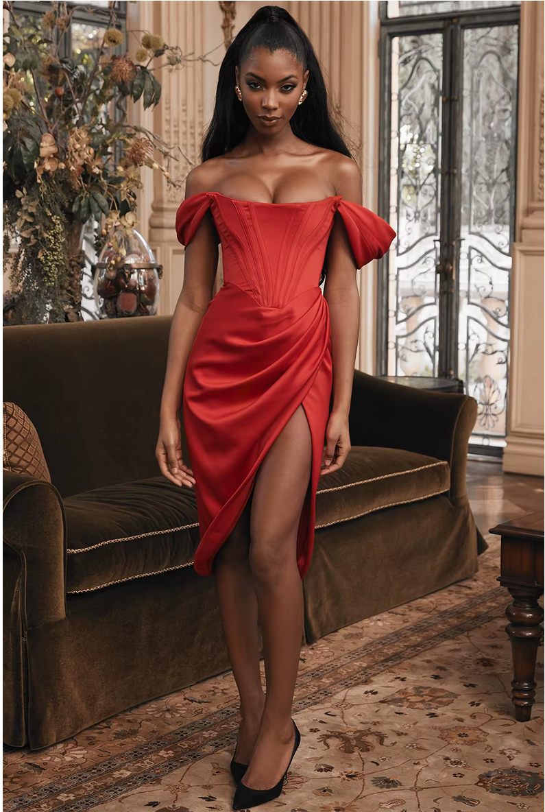 Summer Autumn Elegant Off Shoulder Backles Ruched Midi Dresses