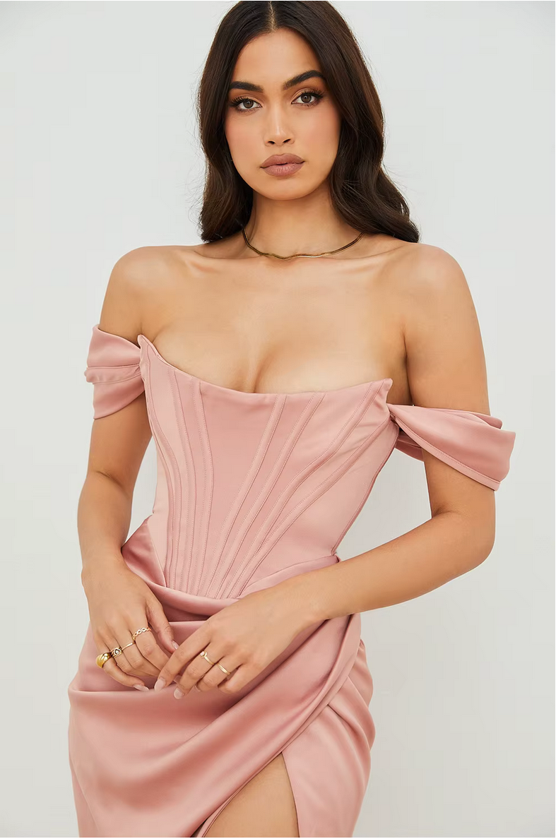 Summer Autumn Elegant Off Shoulder Backles Ruched Midi Dresses