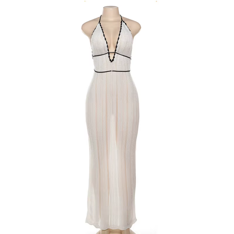 Casual Knitted Hollow Out  Halter Fashion Maxi Dress