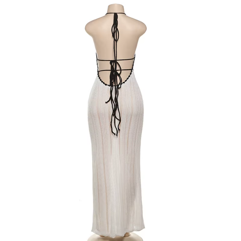 Casual Knitted Hollow Out  Halter Fashion Maxi Dress