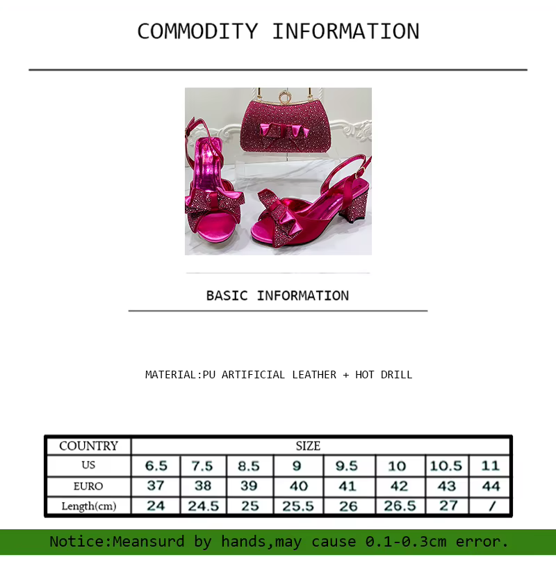 Fashionable Top Luxury Round Toe Bowtie Bright Diamond Summer Women's High Heels Shoes And Bags Set