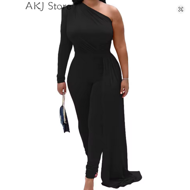 Elegant One Shoulder Dip Hem Jumpsuit