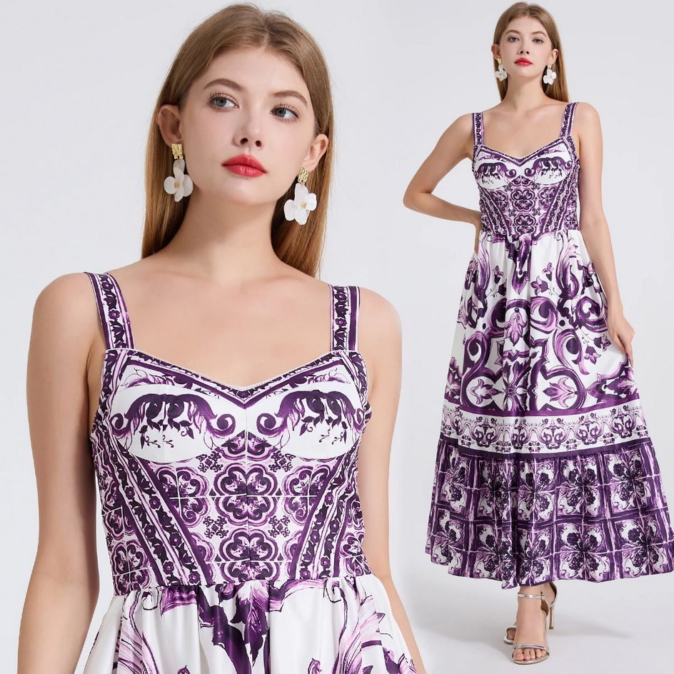 Runway Summer Holiday Spaghetti Strap V Neck Backless Maxi Dress