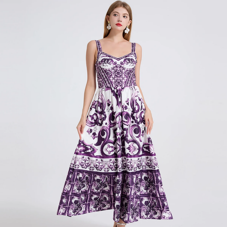 Runway Summer Holiday Spaghetti Strap V Neck Backless Maxi Dress
