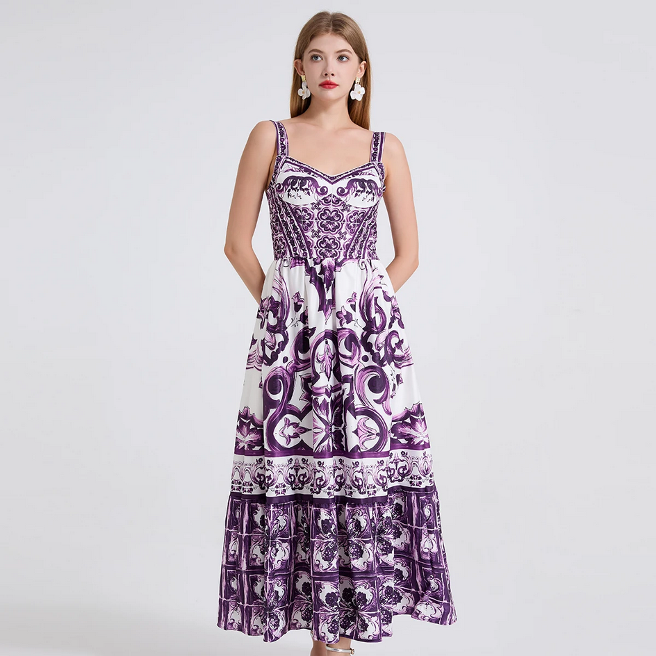 Runway Summer Holiday Spaghetti Strap V Neck Backless Maxi Dress