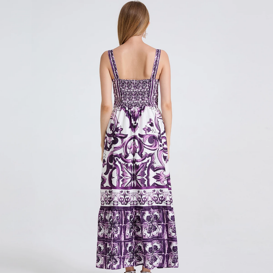 Runway Summer Holiday Spaghetti Strap V Neck Backless Maxi Dress