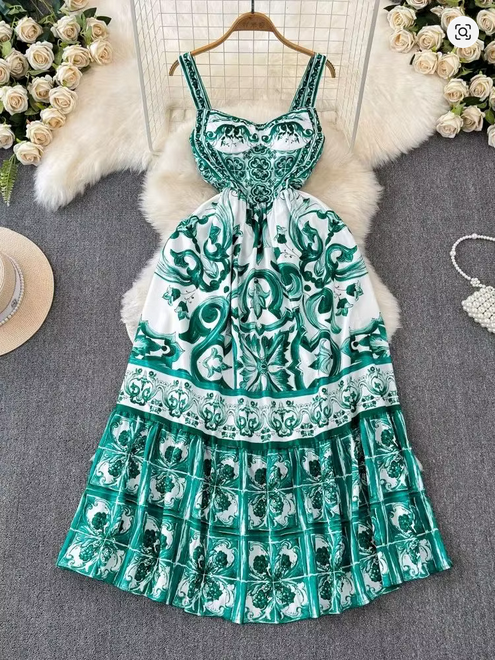 Runway Summer Holiday Spaghetti Strap V Neck Backless Maxi Dress