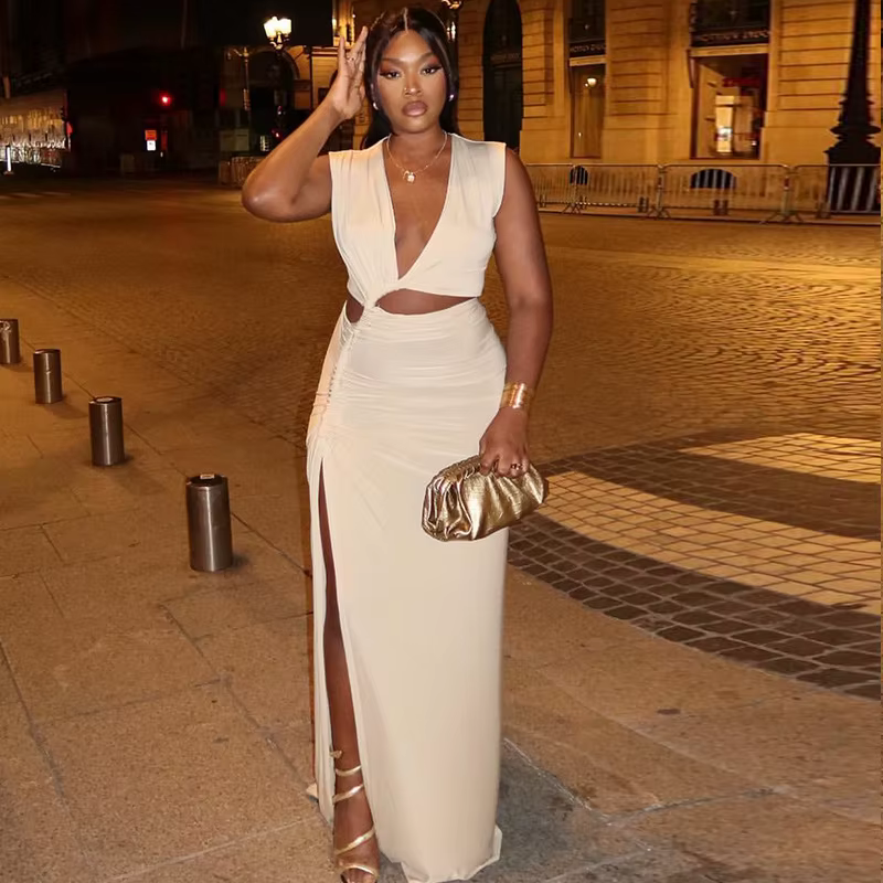 Sleeveless Beach Hollow Out V-Neck Maxi Long Dress