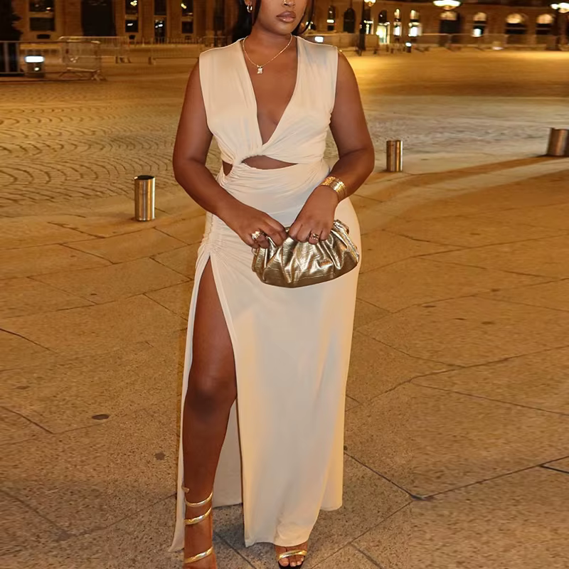 Sleeveless Beach Hollow Out V-Neck Maxi Long Dress