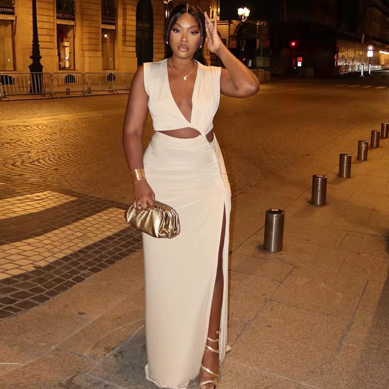 Sleeveless Beach Hollow Out V-Neck Maxi Long Dress
