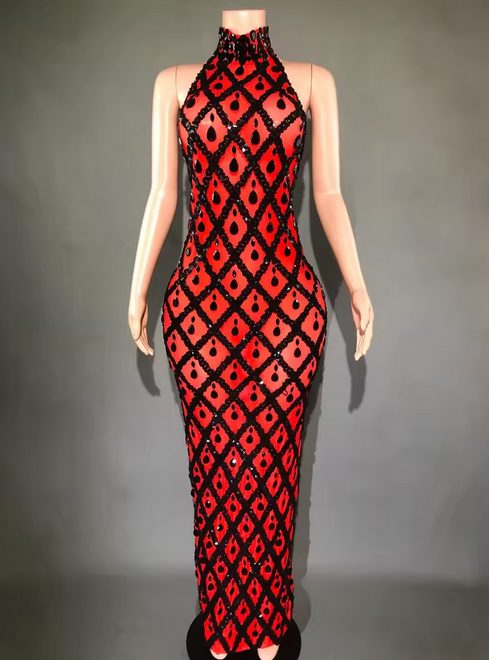 Sparkly Rhinestones Sleeveless Long Dress