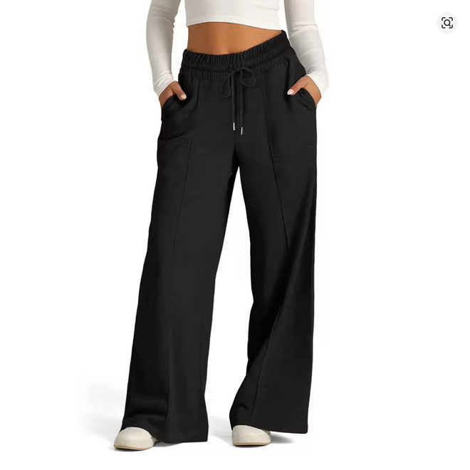 Wide Leg Long Streetwear Maxi Lace Up Elastic Waist Loose Casual Elegant Jogger