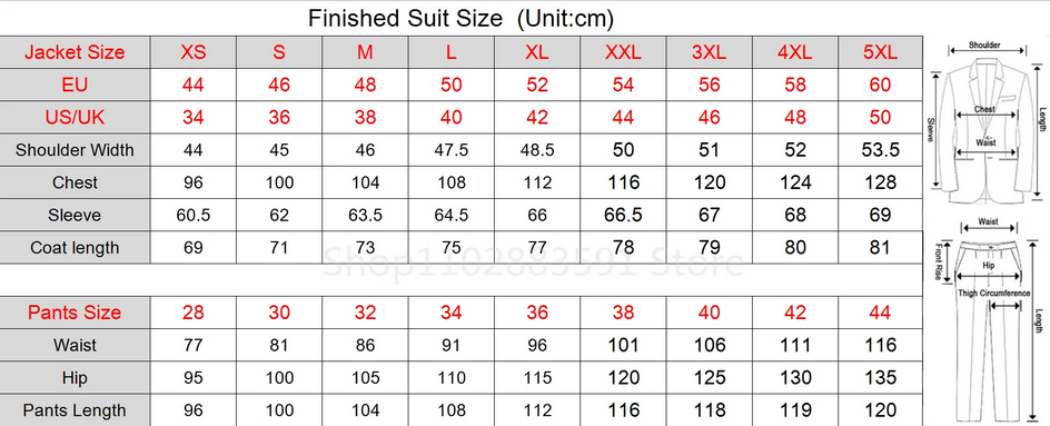 Men's suit (Top + trousers) Fashion Business Casual Slim-fit