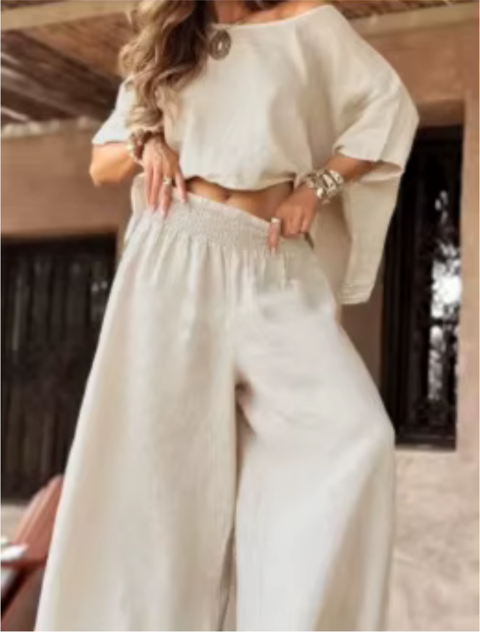 Lady Fashion 2‑Piece Off‑Shoulder Wide Leg Set