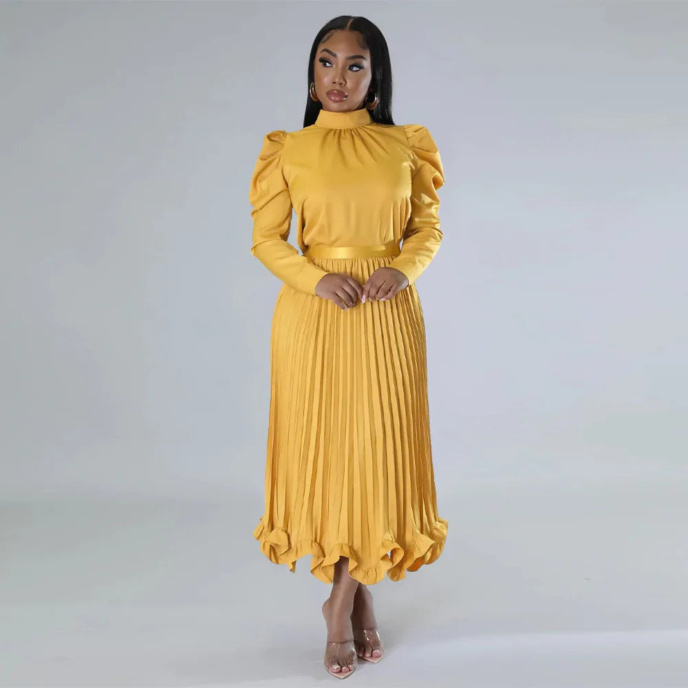 High Neck  Two Piece Fashion Plus Size Pleated Evening Party Dress