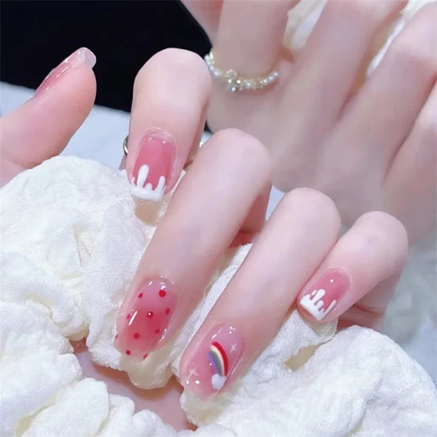 24Pcs/Set Dry Rose Blush Artificial Wearing False Nails