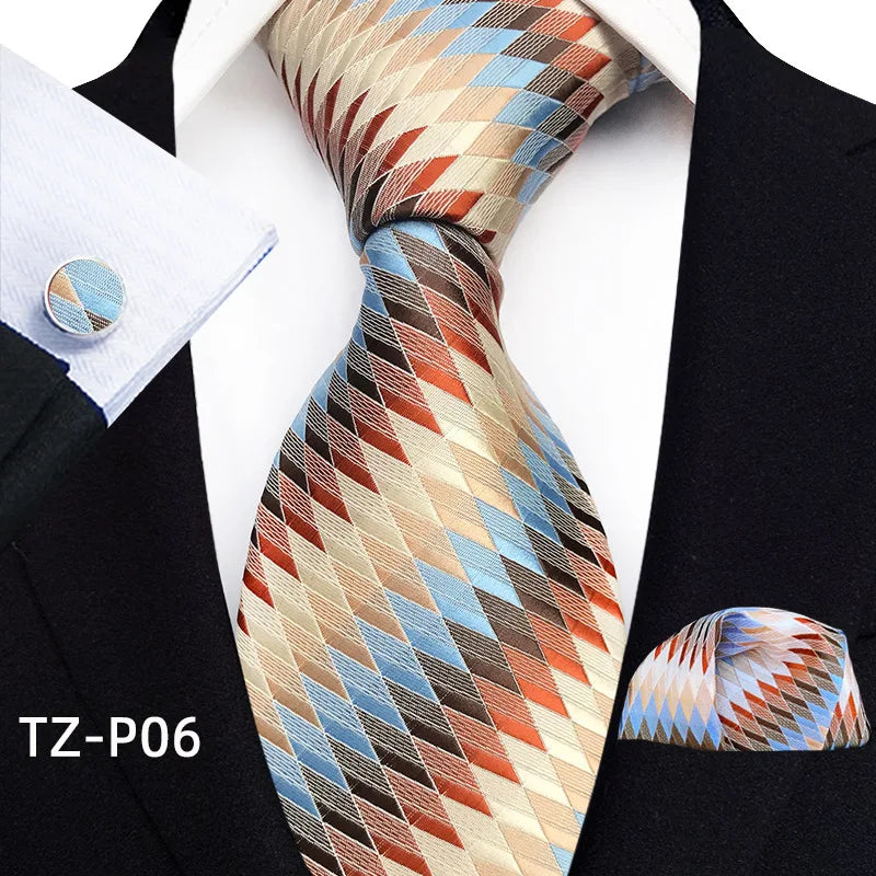 Orange Novelty Ties Plaid Flower Design Wedding Necktie Hanky Cufflinks