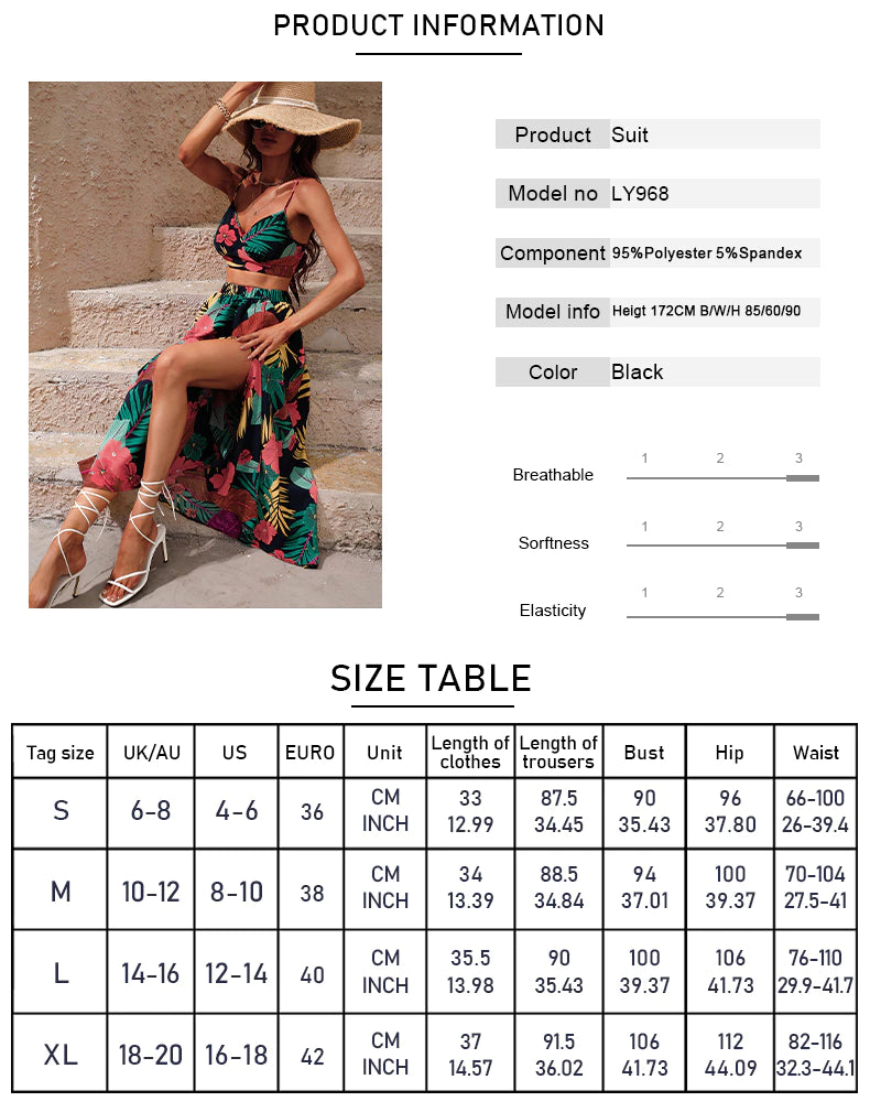 Bikini Crop Tops Floral Print Maxi Skirt Boho Set