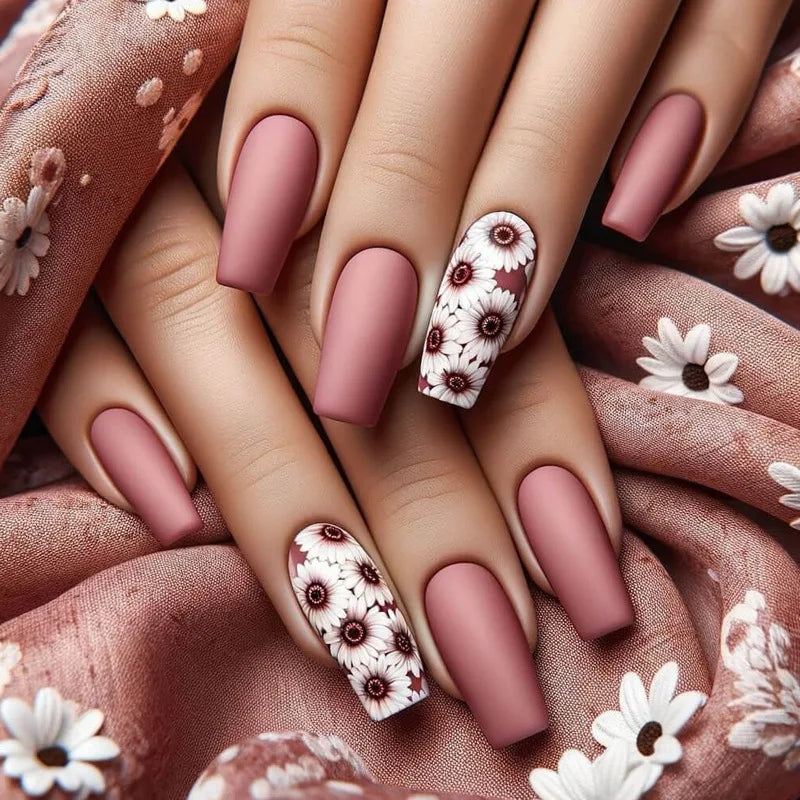 24pcs Press on Nails Flower Design