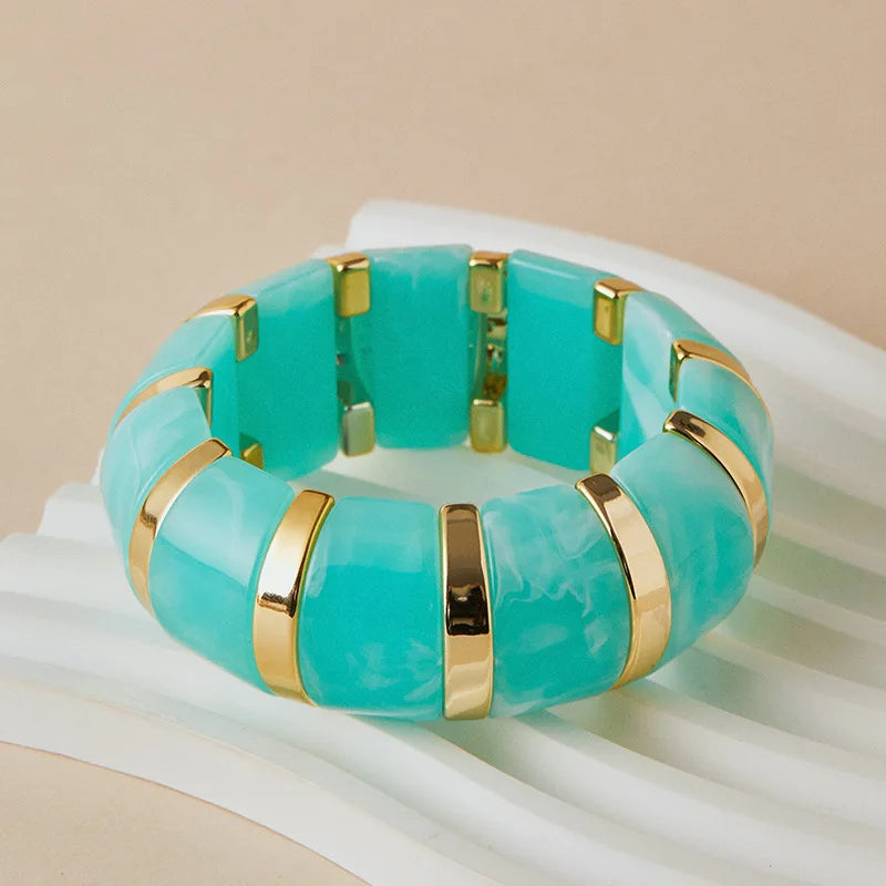 Fashion Candy Color  Acrylic Elastic Thick Wide Bracelet