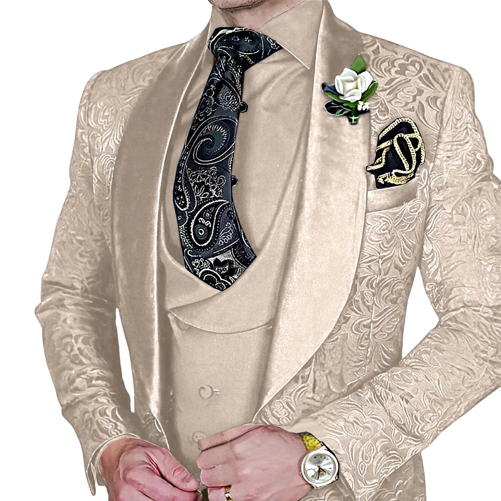Jacquard Men's 3-piece Suit Set