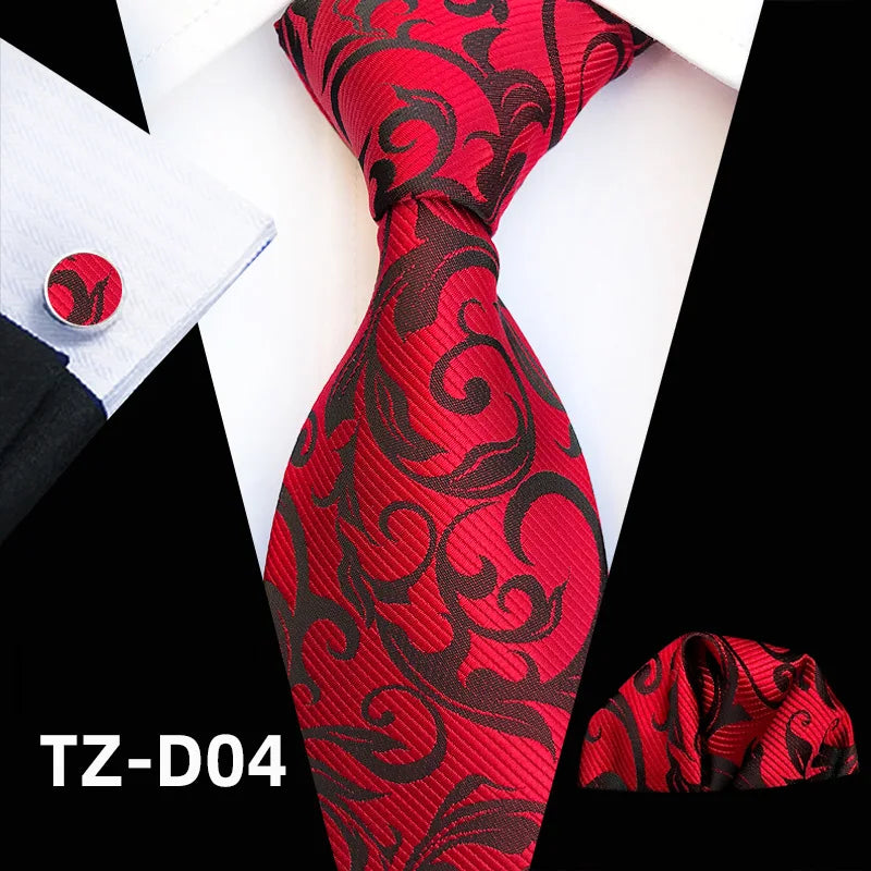 Orange Novelty Ties Plaid Flower Design Wedding Necktie Hanky Cufflinks