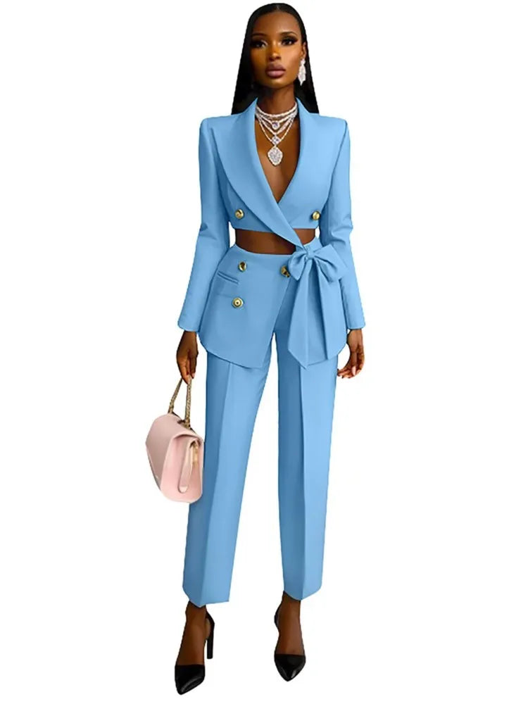Sexy Waist Cut-Out Blazer &amp; Pants 2‑Piece Set
