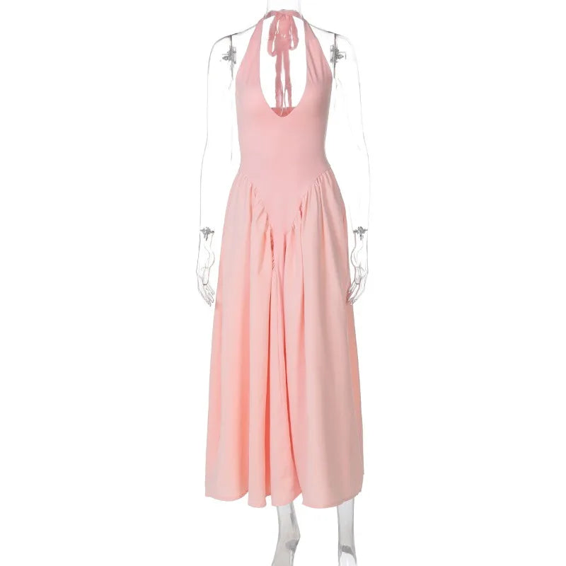 Summer Backless Deep V Spliced Long Dress