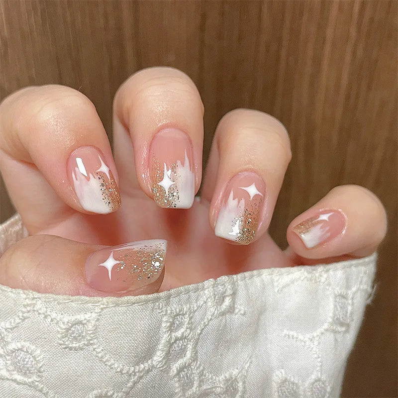 24Pcs/Box Almond Round False Nails Detachable Stiletto Fake Nails