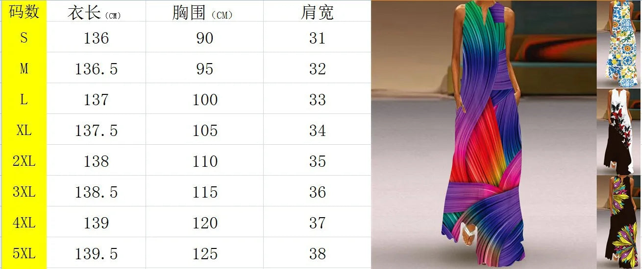 Summer Dress Sleeveless V Neck Floral Letter Print Maxi Long Dresses