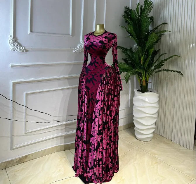 Lace Up O-neck Long Sleeve Big Swing A-line Maxi Dress