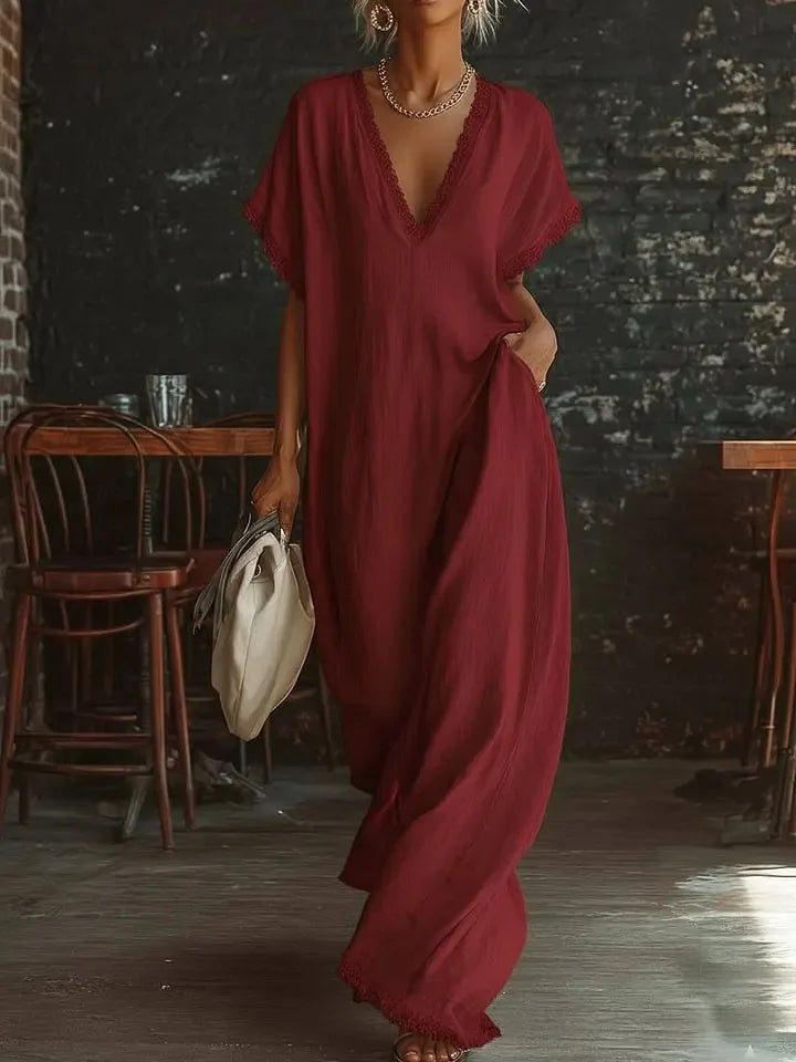 Women's Elegant Lace V‑Neck Maxi Dress